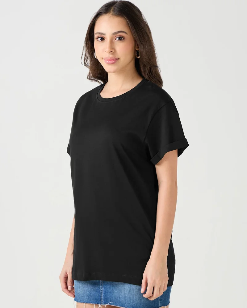 bewakoof Women's Black Boyfriend T-shirt